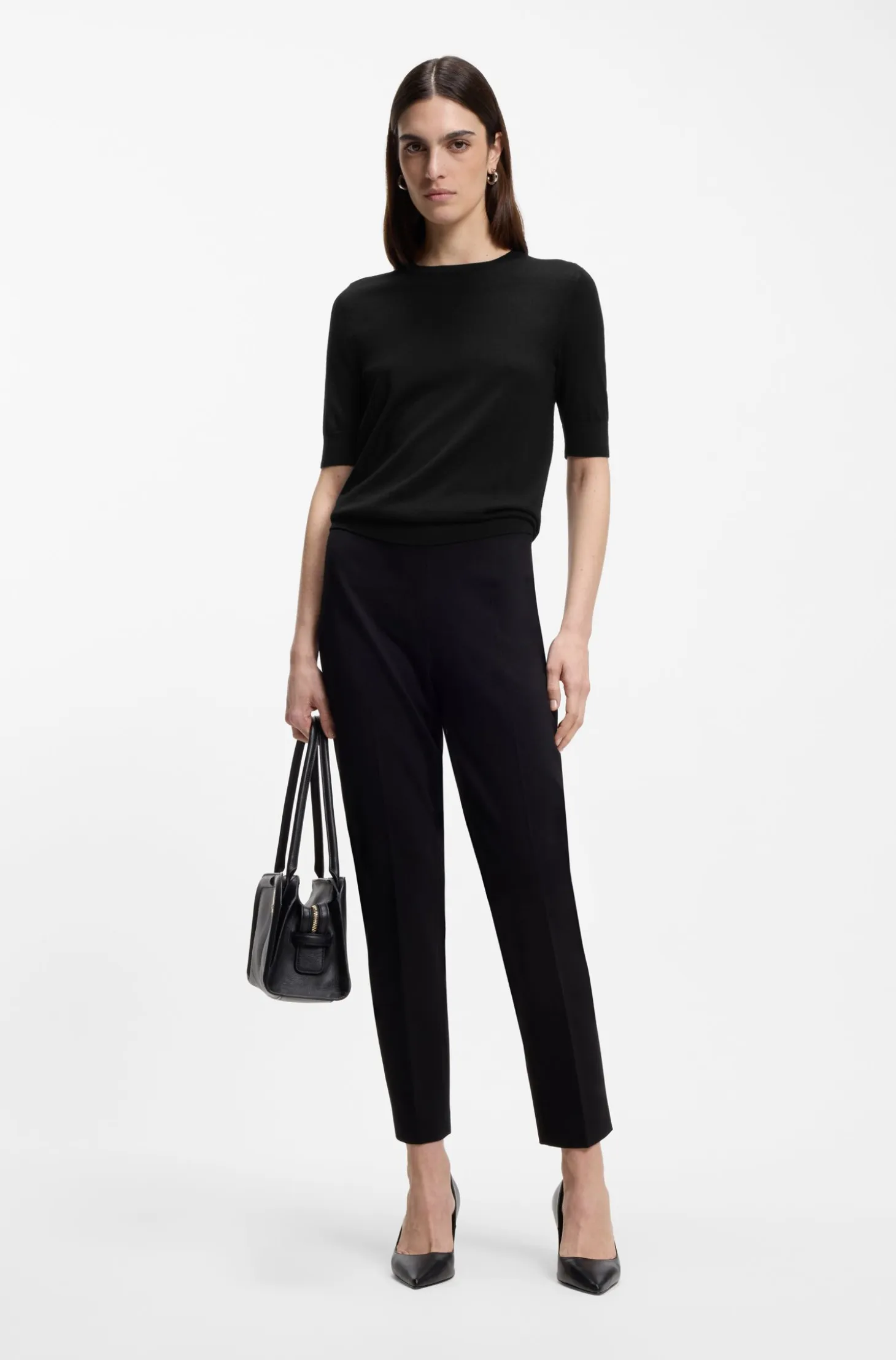 Slim-fit short-sleeved sweater in superfine merino wool
