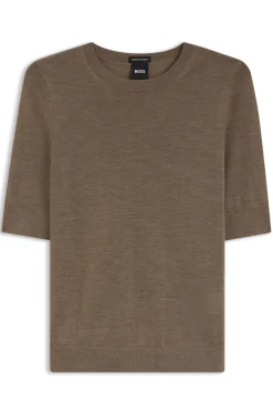 Slim-fit short-sleeved sweater in superfine merino wool