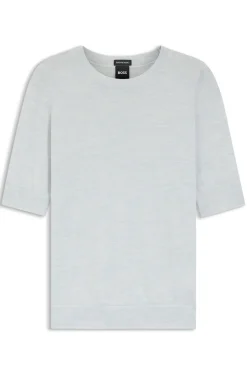 Slim-fit short-sleeved sweater in superfine merino wool