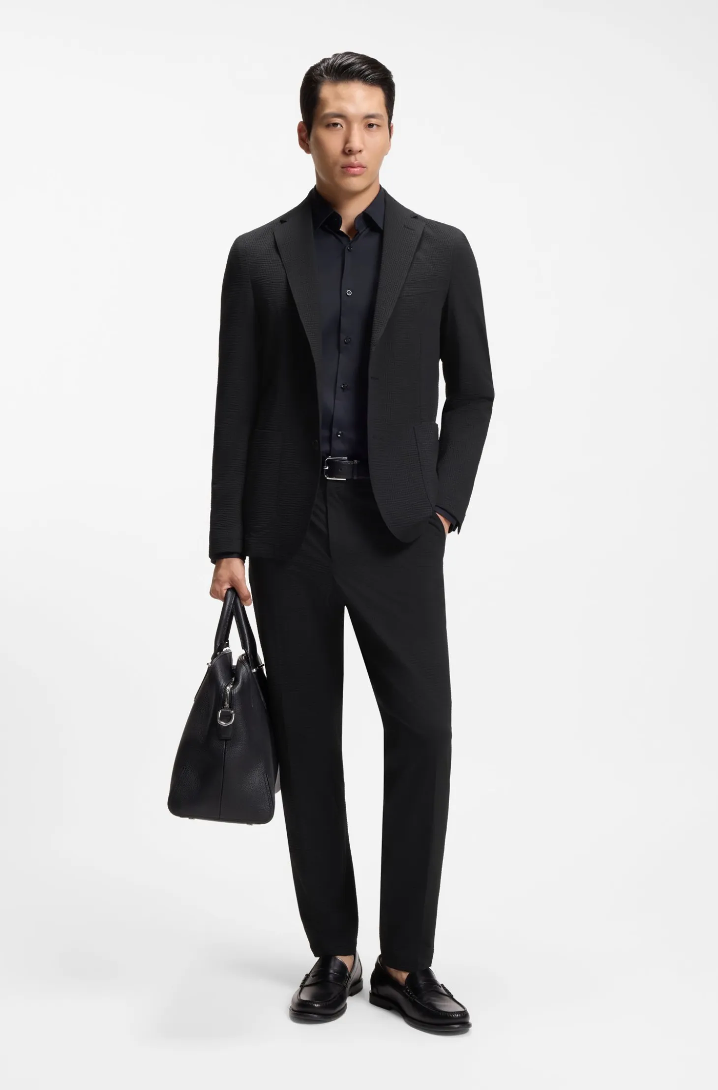 Slim-fit suit jacket in stretch seersucker