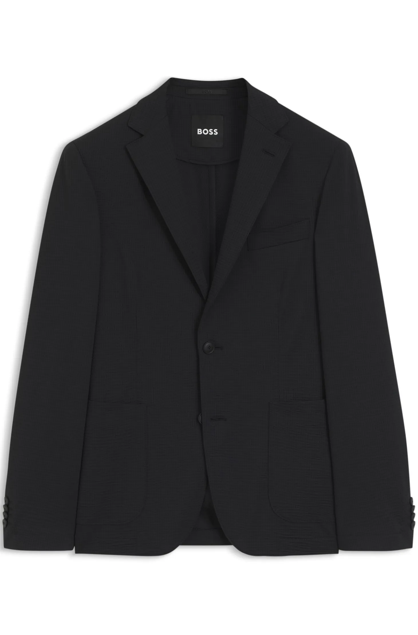 Slim-fit suit jacket in stretch seersucker