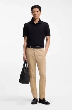 Slim-fit trousers in cotton, silk and stretch