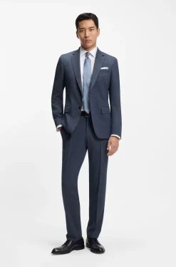 Slim-fit trousers in micro-patterned stretch wool