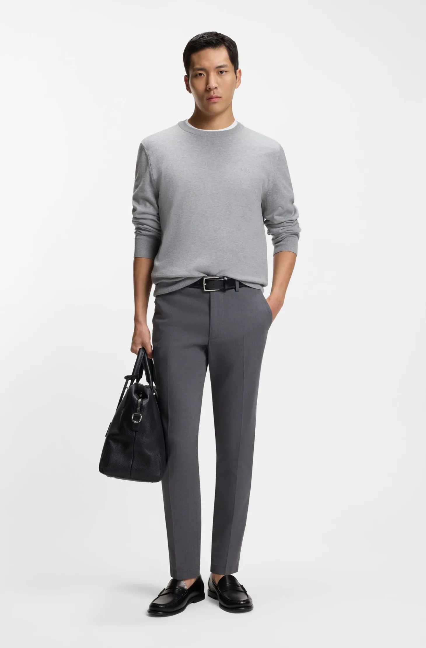 Slim-fit trousers in stretch-cotton dobby