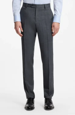 Slim-fit trousers in virgin wool, silk and linen