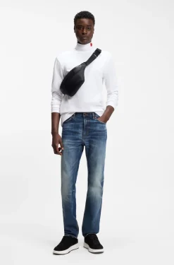 Slim-fit T-shirt in cotton with logo mock neckline