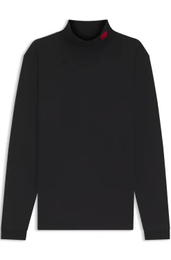 Slim-fit T-shirt in cotton with logo mock neckline
