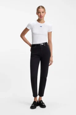 Slim-fit T-shirt in ribbed stretch cotton with logo