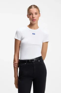 Slim-fit T-shirt in ribbed stretch cotton with logo