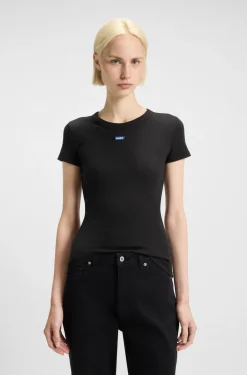 Slim-fit T-shirt in ribbed stretch cotton with logo