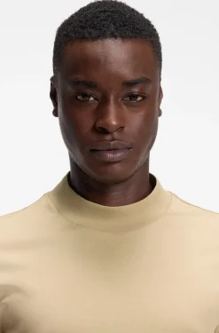 Slim-fit T-shirt in stretch cotton with stand collar