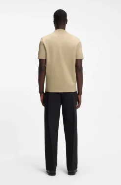 Slim-fit T-shirt in stretch cotton with stand collar