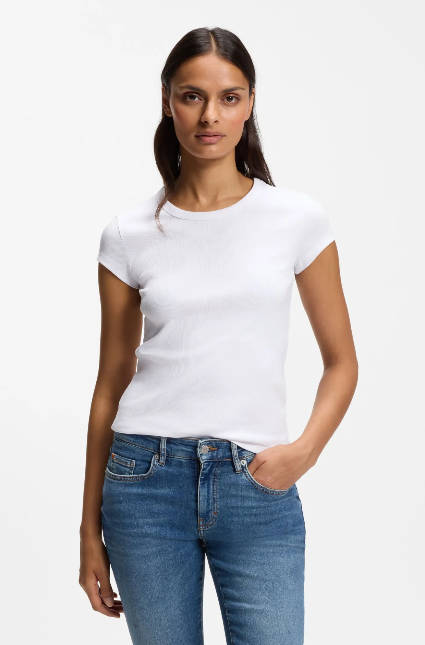 Slim-fit T-shirt in stretch cotton with embroidered logo