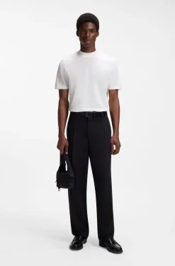 Slim-fit T-shirt in stretch cotton with stand collar