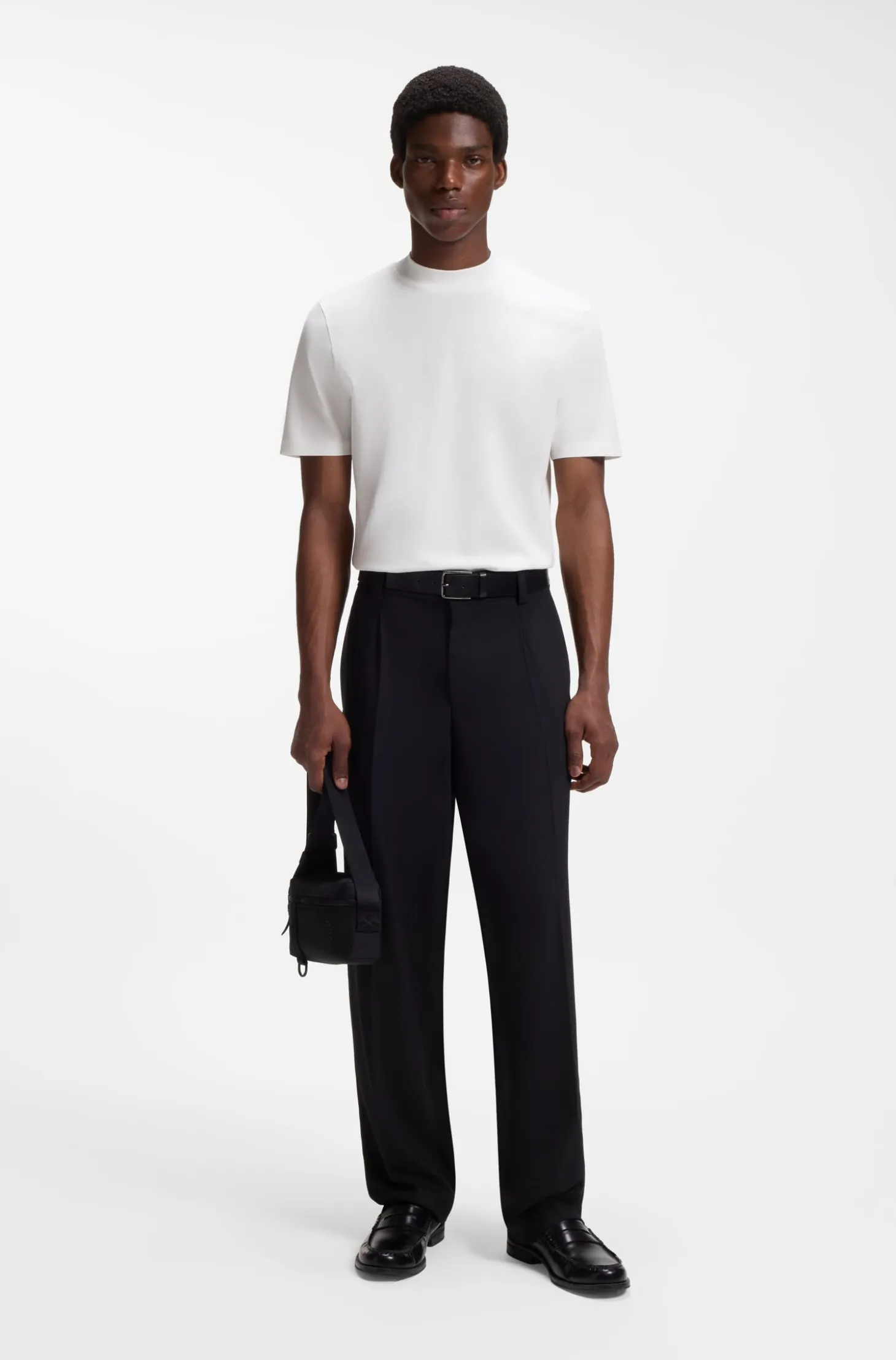 Slim-fit T-shirt in stretch cotton with stand collar