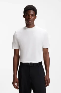Slim-fit T-shirt in stretch cotton with stand collar