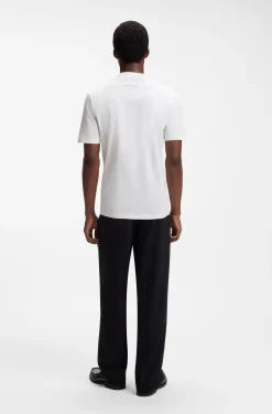Slim-fit T-shirt in stretch cotton with stand collar