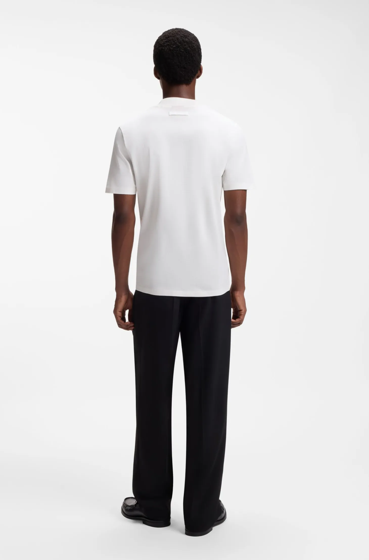 Slim-fit T-shirt in stretch cotton with stand collar