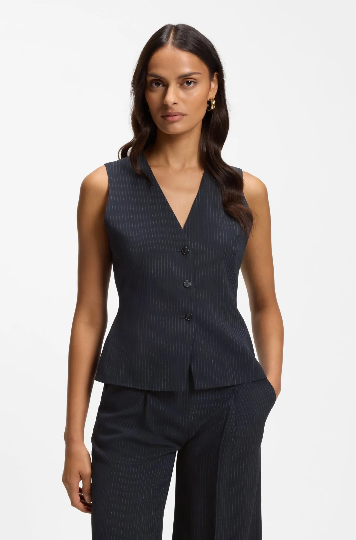 Slim-fit waistcoat in pinstripe stretch crepe