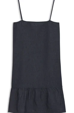 Spaghetti-strap dress in cotton-blend denim