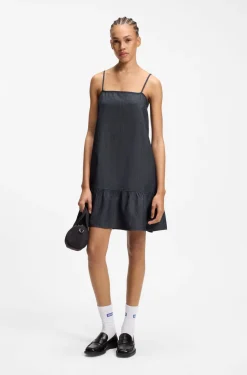 Spaghetti-strap dress in cotton-blend denim