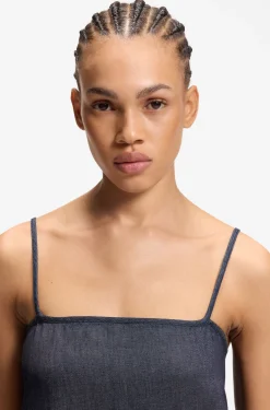 Spaghetti-strap dress in cotton-blend denim
