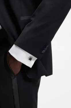Square cufflinks with enamel core and logo