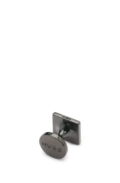 Square cufflinks with enamel core and logo