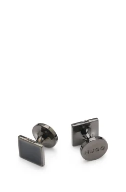 Square cufflinks with enamel core and logo