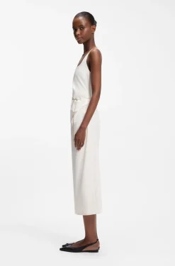 Square-neck dress with golden chain belt
