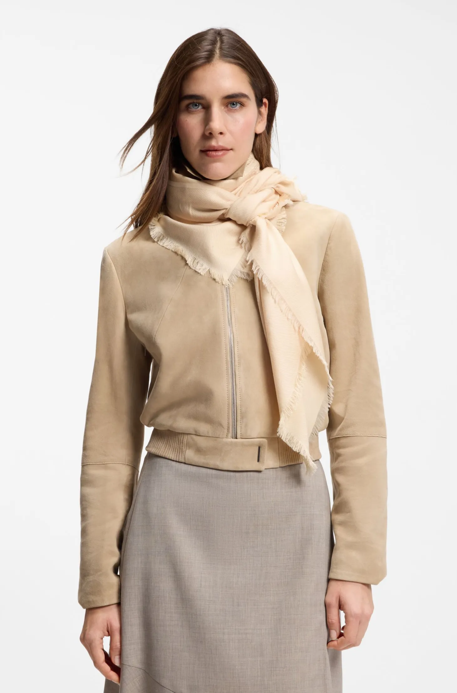 Square scarf in silk and wool with logo details
