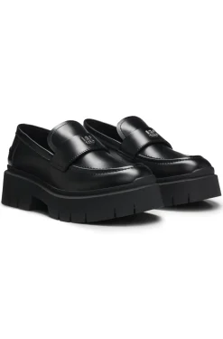 Stacked-logo loafers in faux leather