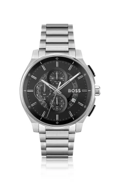 Stainless-steel chronograph watch with transparent dial