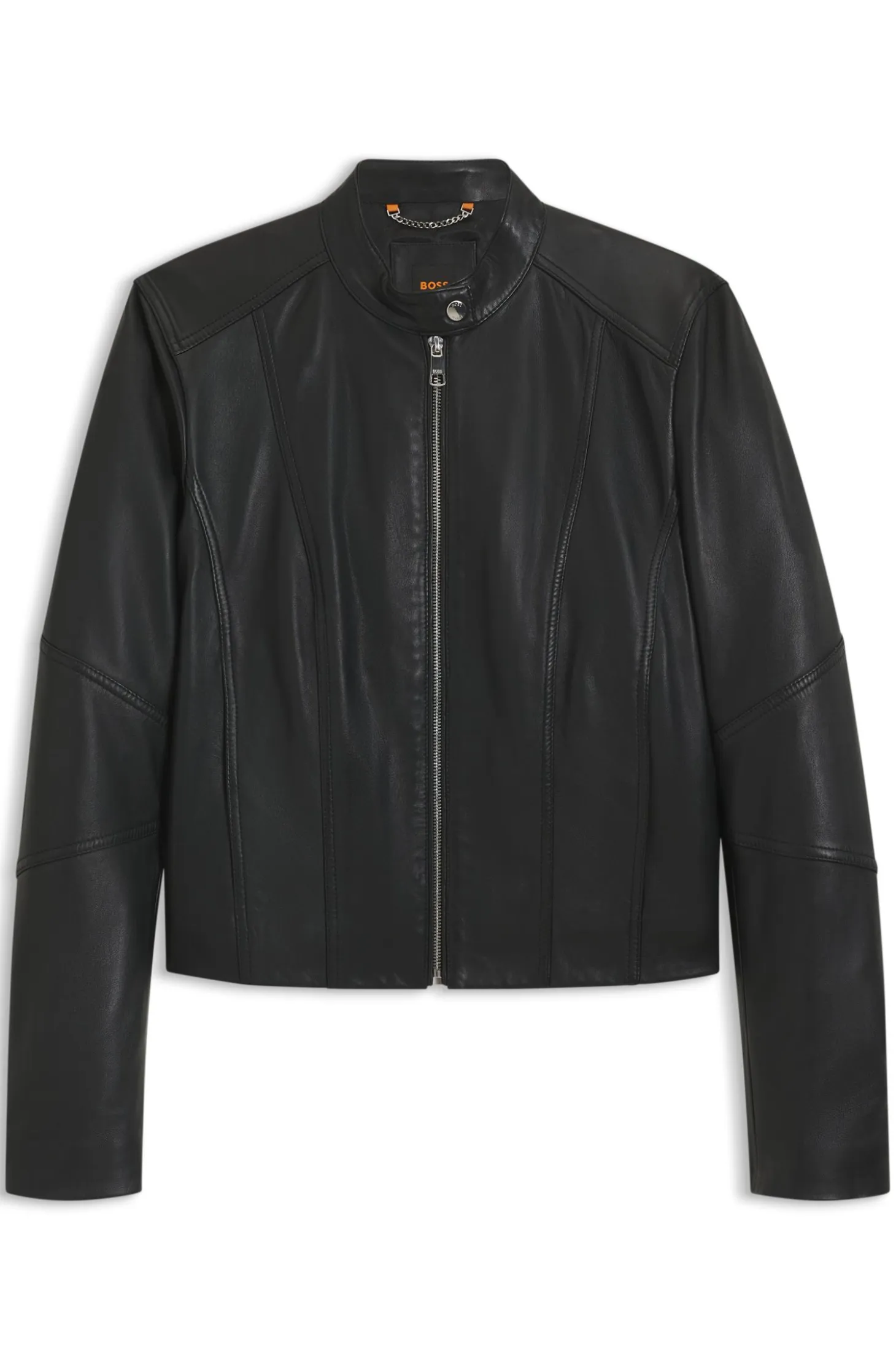 Stand-collar biker jacket in soft leather