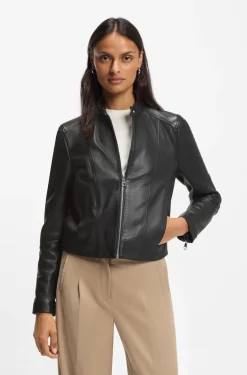 Stand-collar biker jacket in soft leather