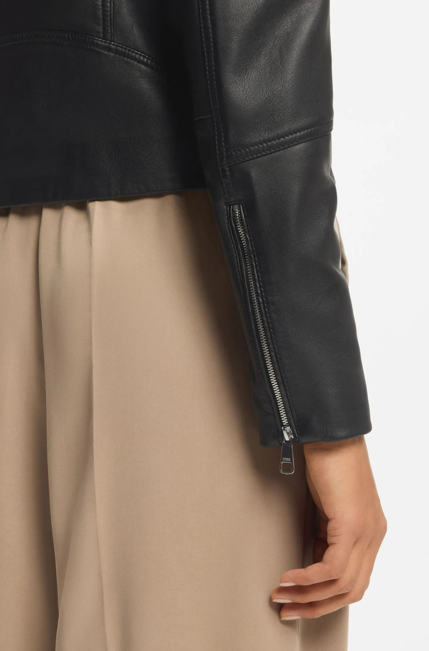 Stand-collar biker jacket in soft leather
