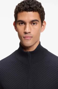 Stand-collar cotton cardigan with zip closure