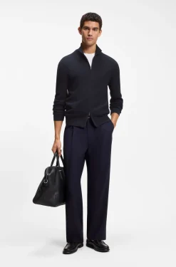 Stand-collar cotton cardigan with zip closure