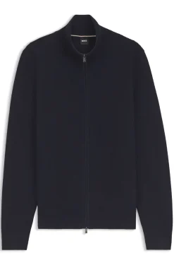 Stand-collar cotton cardigan with zip closure