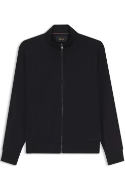 Stand-collar wool-blend sweatshirt with full zip