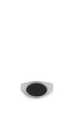 Steel ring with stacked-logo enamel insert