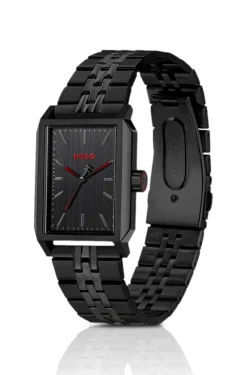 #Steeze rectangular black-plated watch with black dial