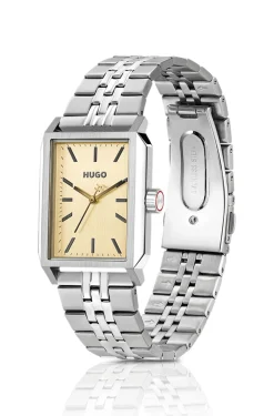 #Steeze rectangular watch with gold-tone dial