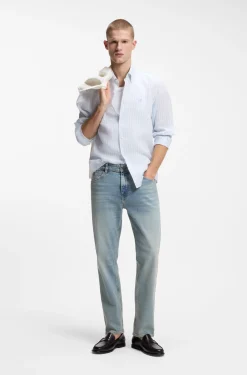 Straight-fit jeans in blue stretch denim