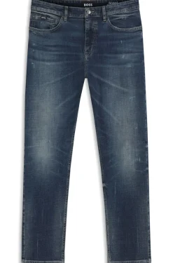 Straight-fit jeans in dark-blue stretch denim