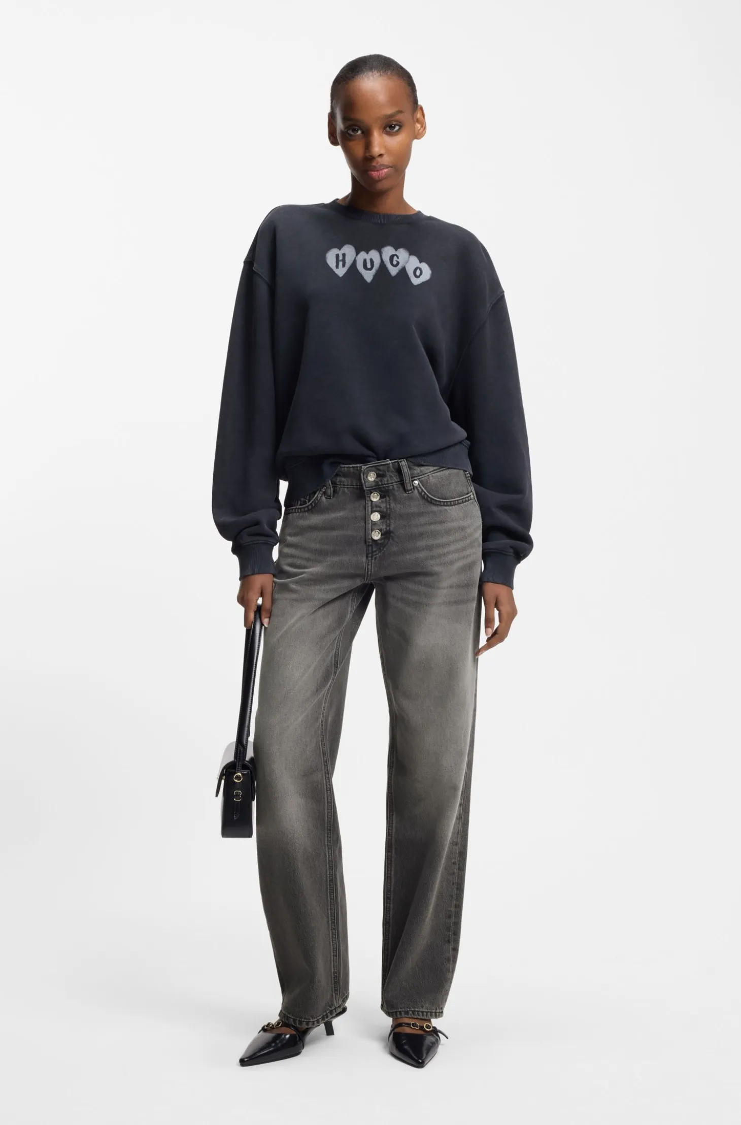 Straight-fit jeans in grey denim with buttoned fly