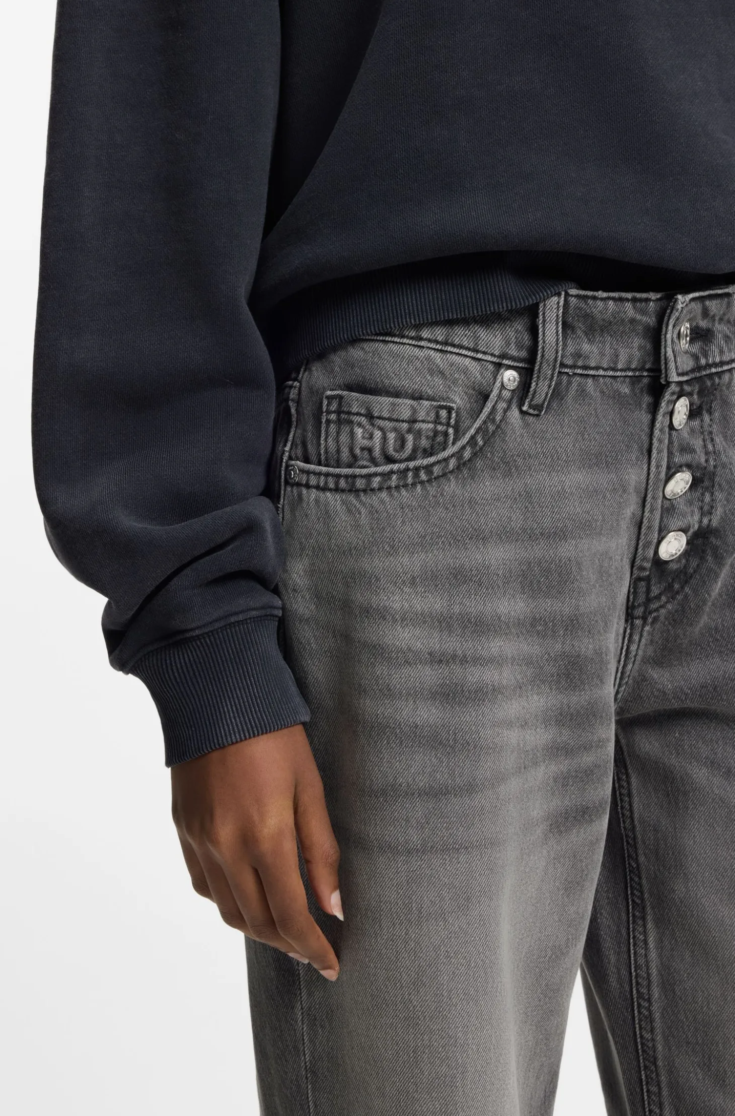 Straight-fit jeans in grey denim with buttoned fly