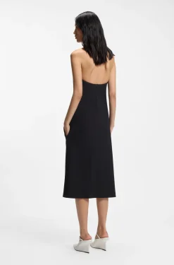 Strapless dress in stretch crepe with built-in corset