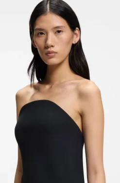Strapless dress in stretch crepe with built-in corset