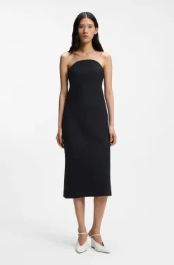 Strapless dress in stretch crepe with built-in corset